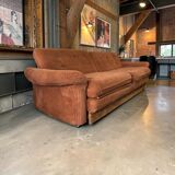 Vintage brown ribbed two-seater canapé / daybed / sofa