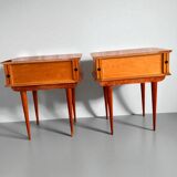 Pair of vintage 1950/60 mahogany bedside tables – tapered brass legs