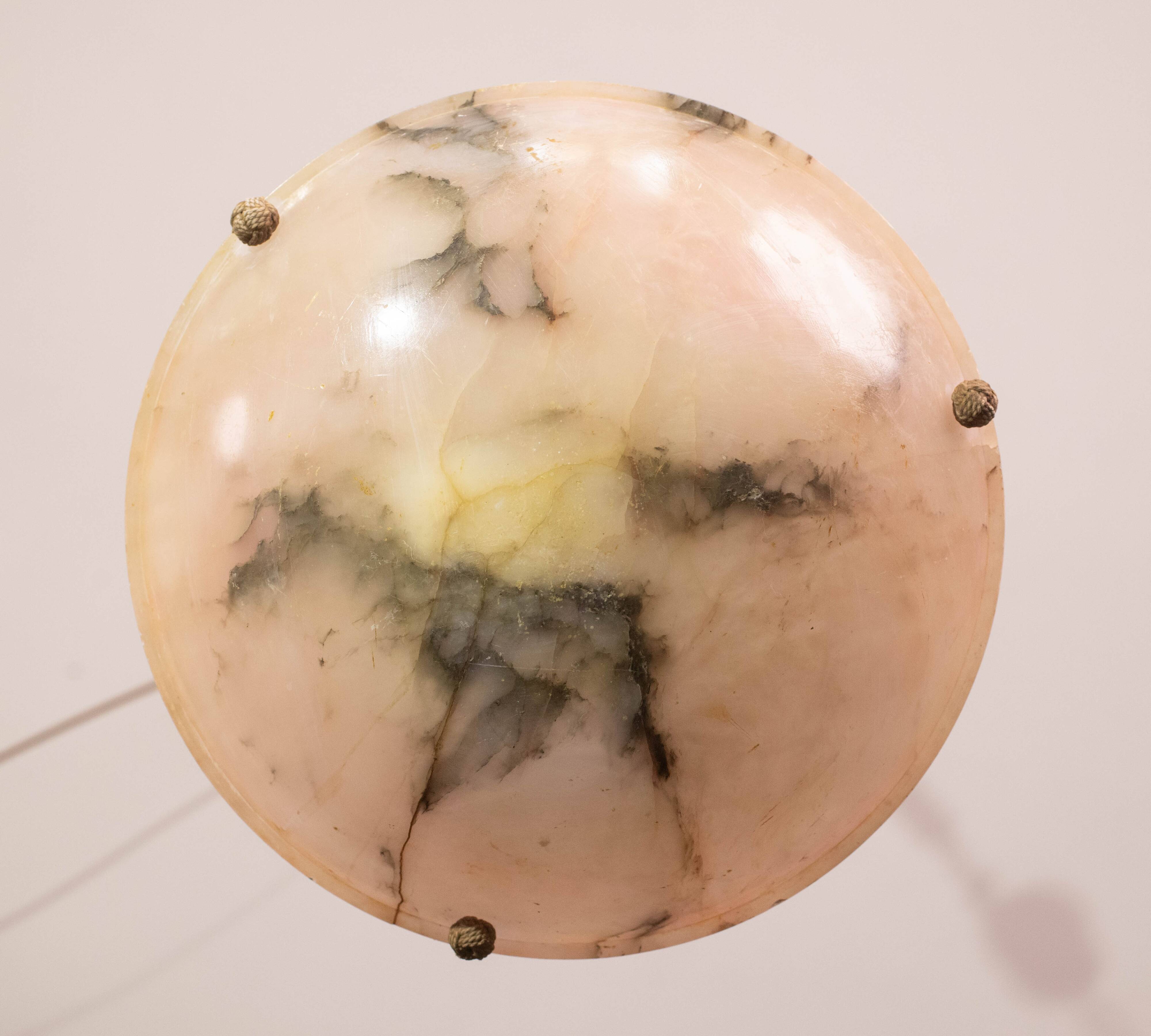 Art Decò Albaster white and pink chandelier, 1950s