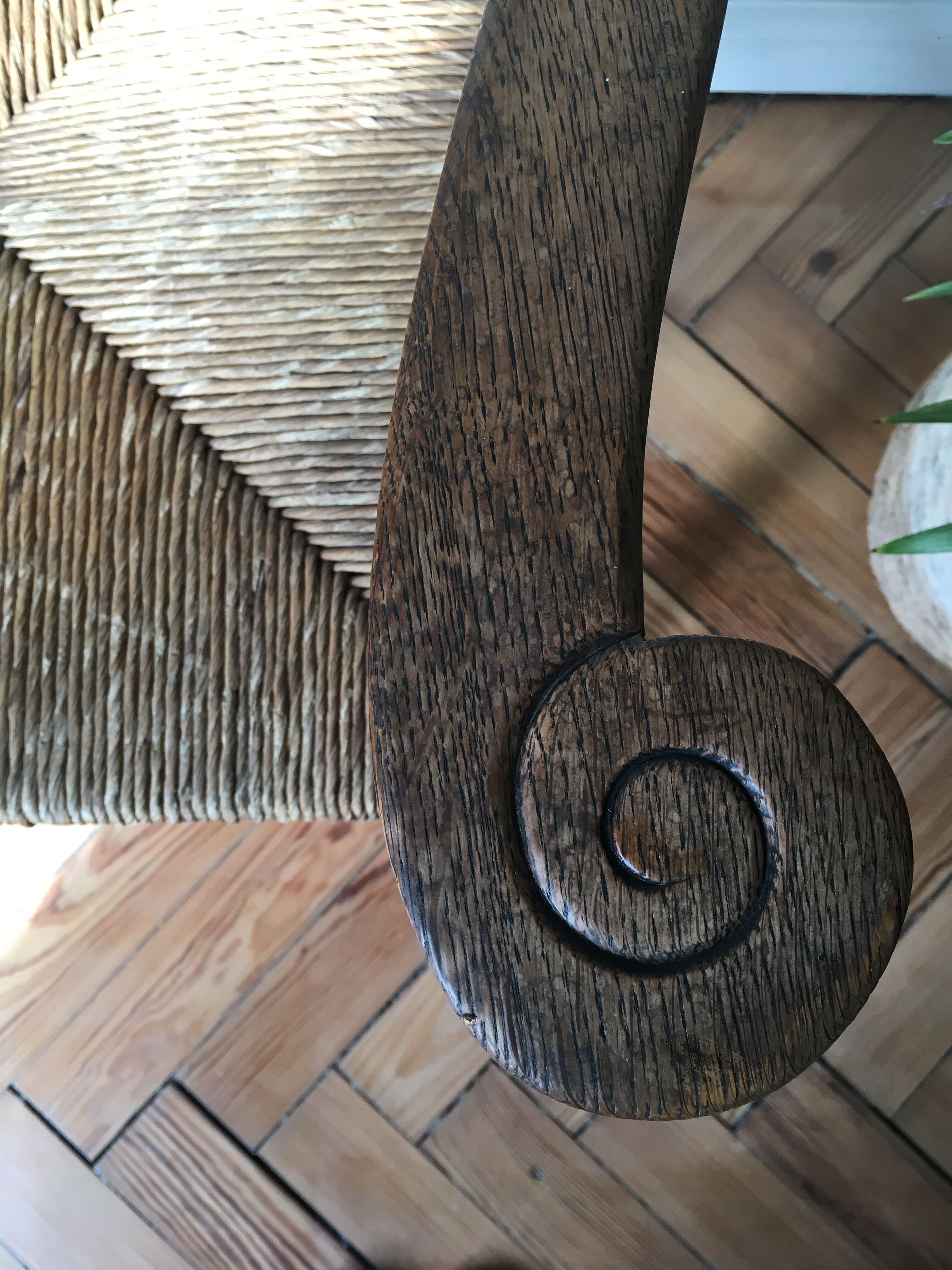 Rustic armchair solid wood and plaited straw