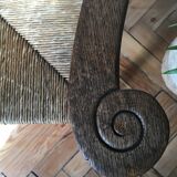 Rustic armchair solid wood and plaited straw