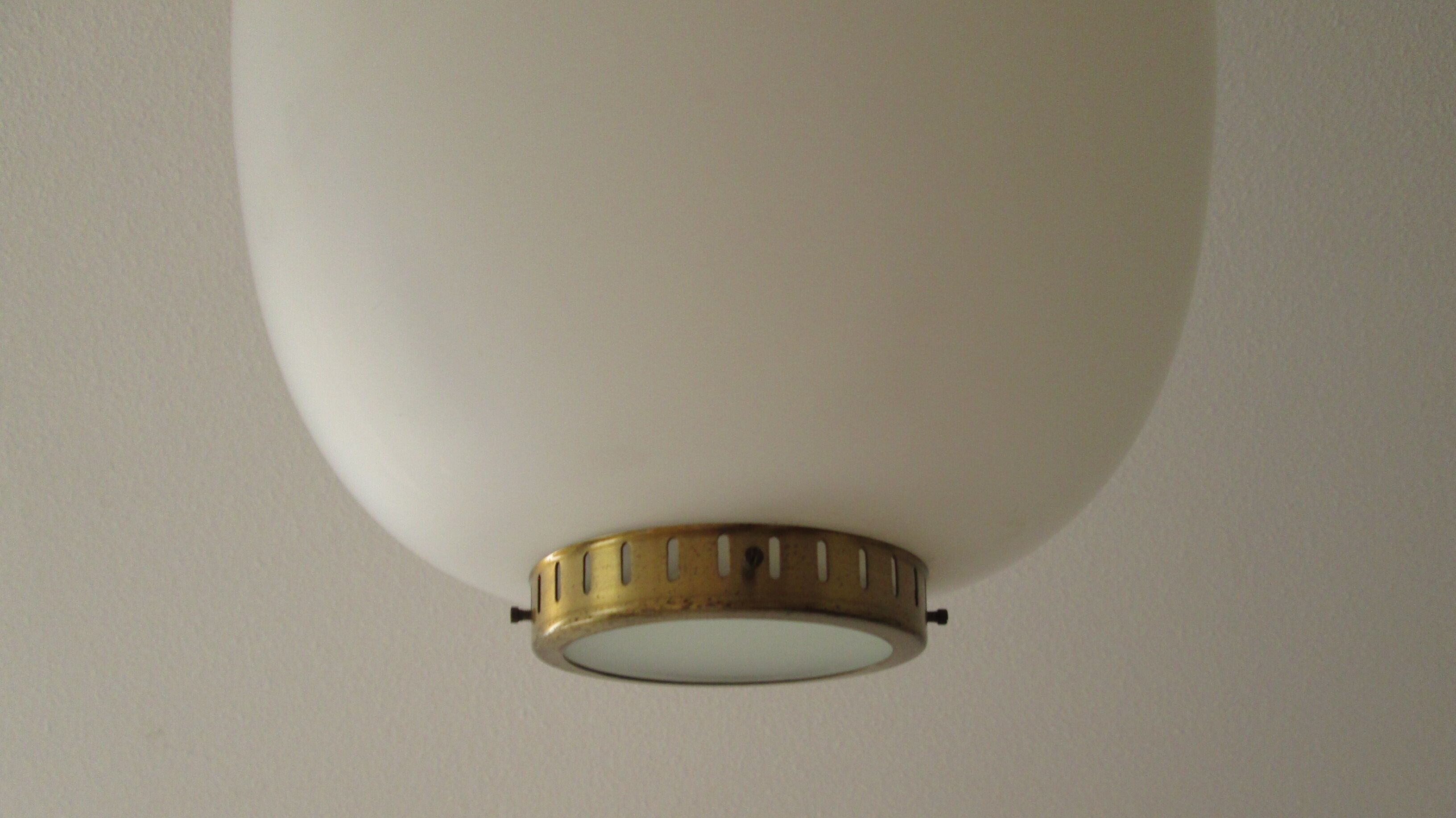 Satinated opaline glass/brass Kina hanging lamp, Bent Karlby, Lyfa