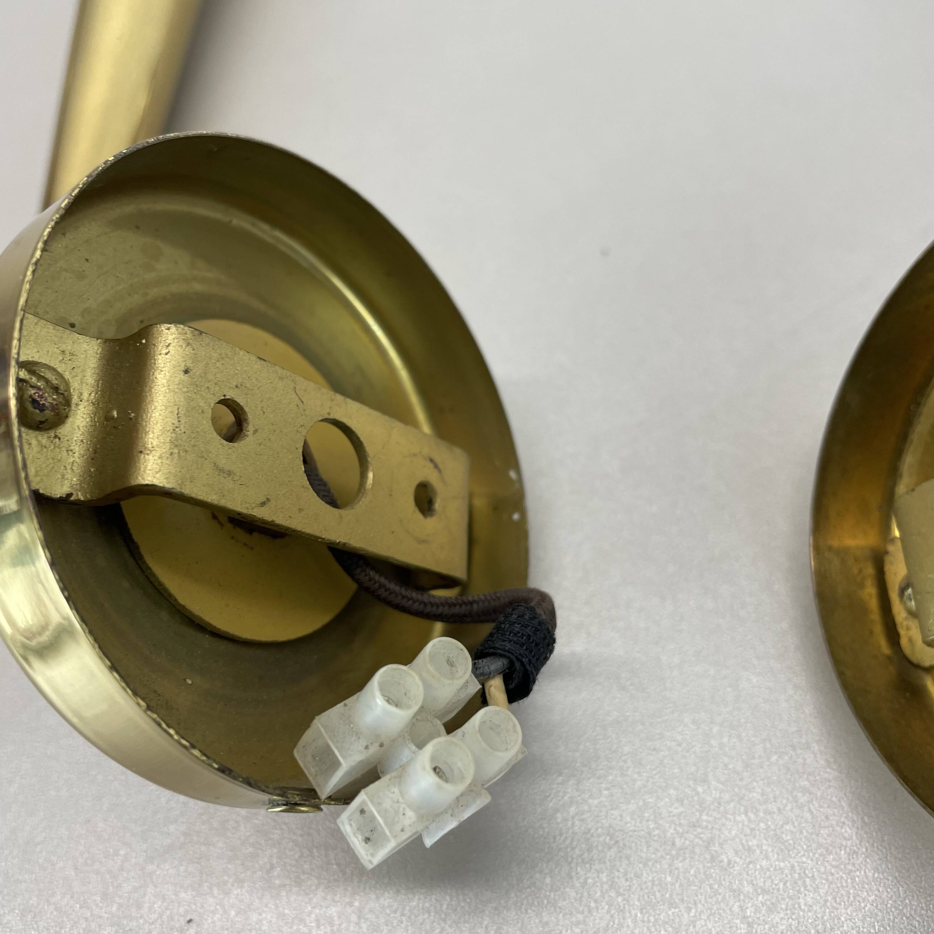 set of 2 Brass "TORCH" Stilnovo Style Theatre Wall Light Sconces, Italy, 1970s