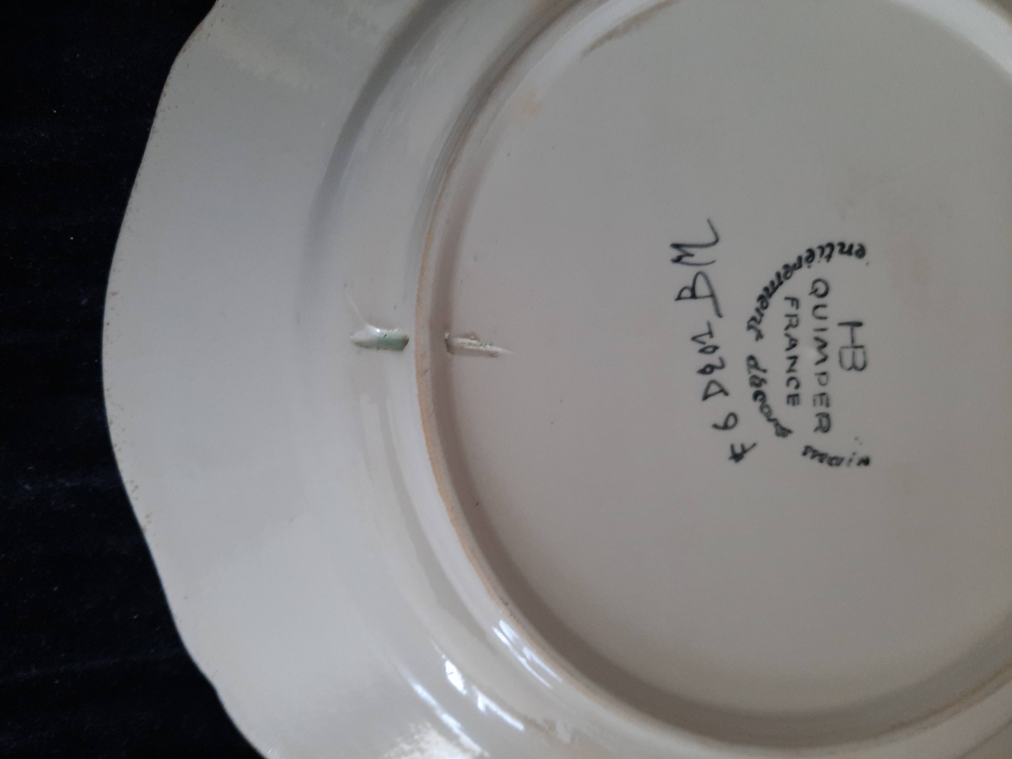 Old HB Quimper Plate Breton Decor Hand Painted