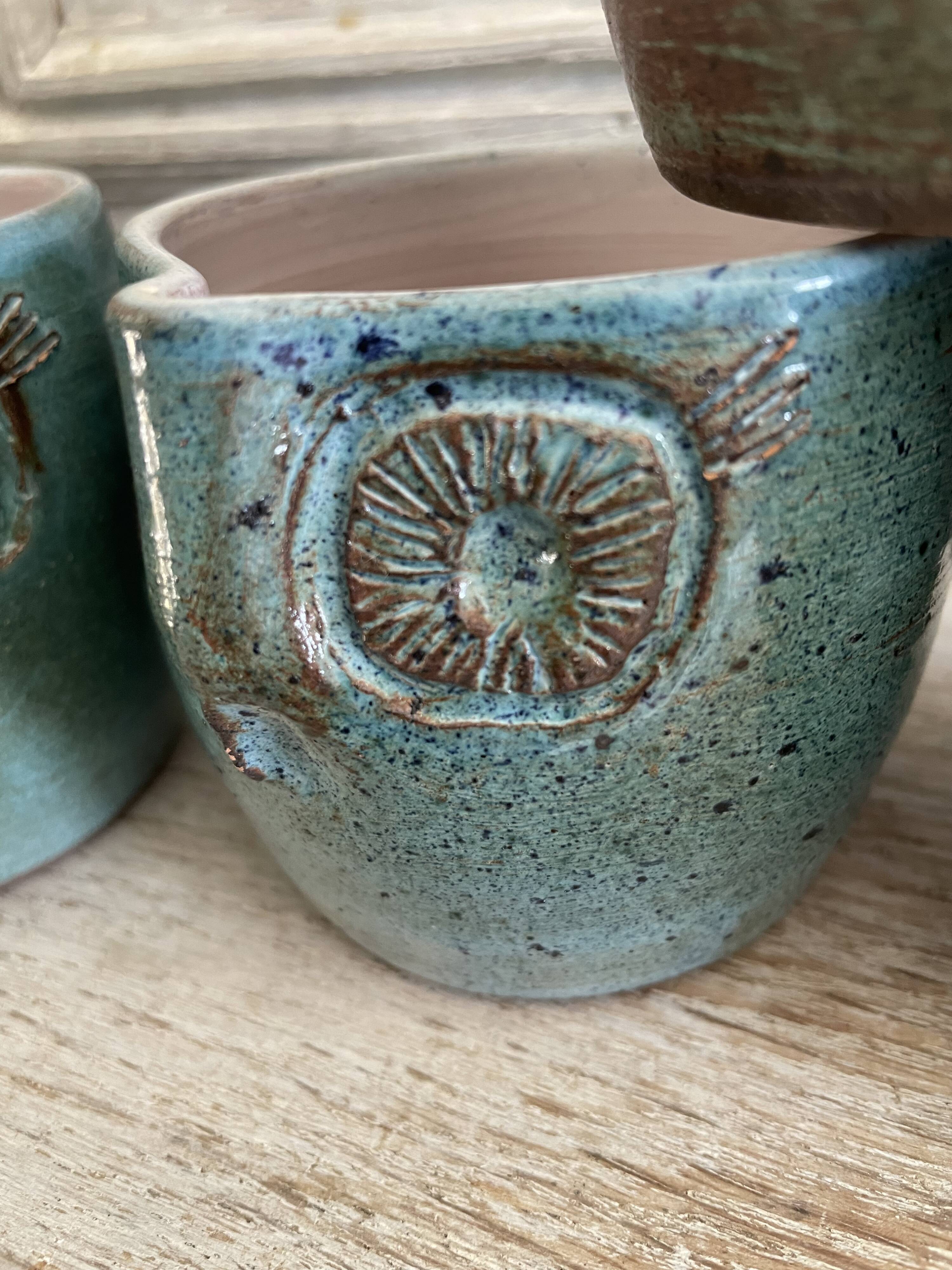Set 6 vintage ceramic owl mugs