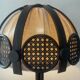 Vintage lamp in rattan, caning and jute fabric from the 1970s.