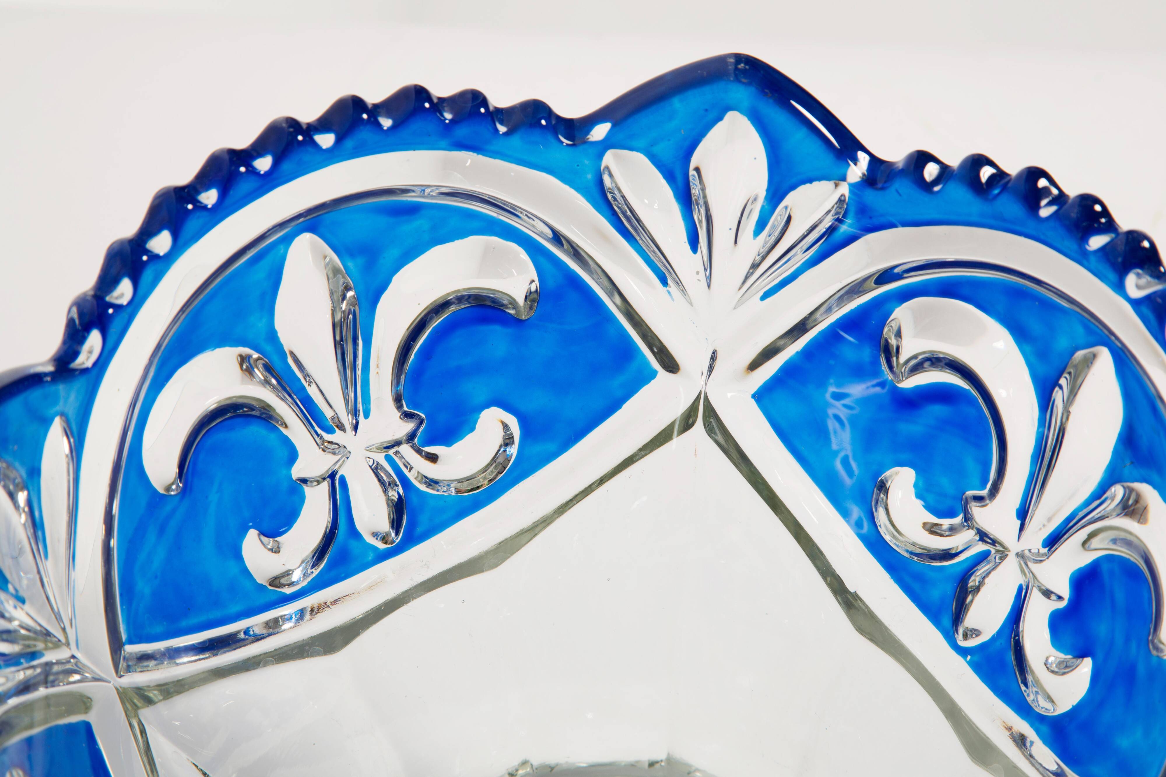 Vintage decorative glass crystal plate in blue, Italy, 1960s.