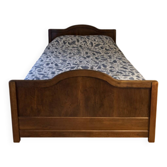 Antique bed from the late 19th century in walnut - 120 cm - base + mattress
