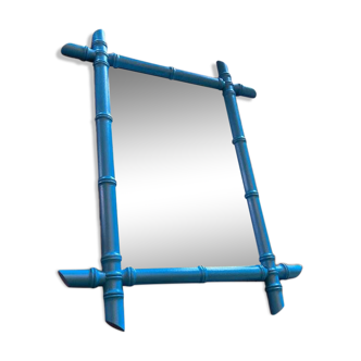 Renovated antique mirror with bamboo-style wooden frame, 58 x 43 cm