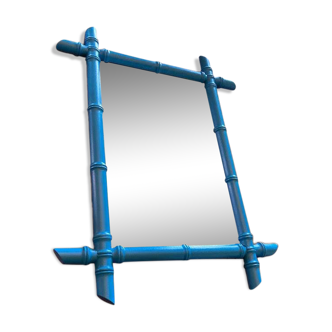 Old mirror renovated bamboo style wood frame 58 x 43 cm