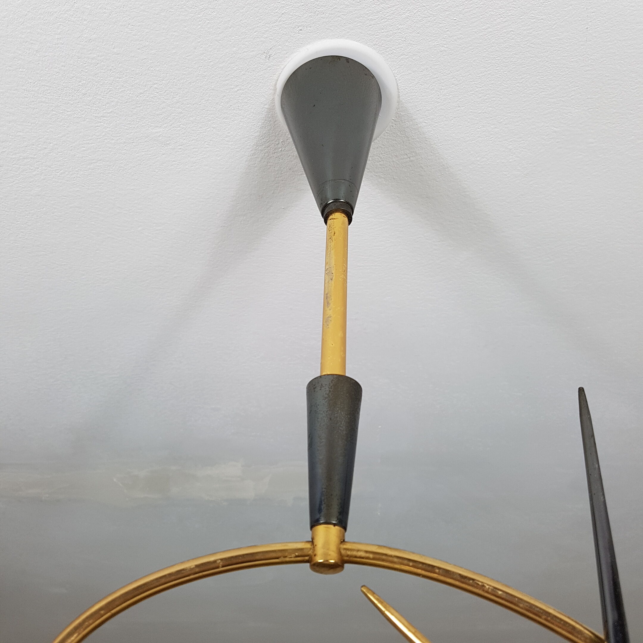 Black and gold chrome pin hanging lamp, 1950