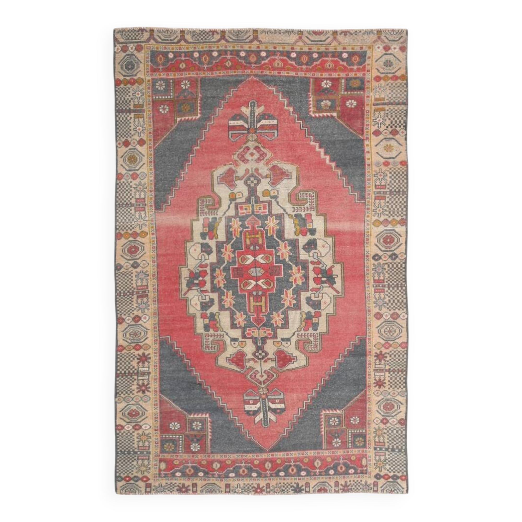 4x7 Geometric Oriental Red Vintage Persian Rug,  136x224Cm
