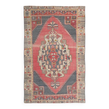 4x7 Geometric Oriental Red Vintage Persian Rug,  136x224Cm