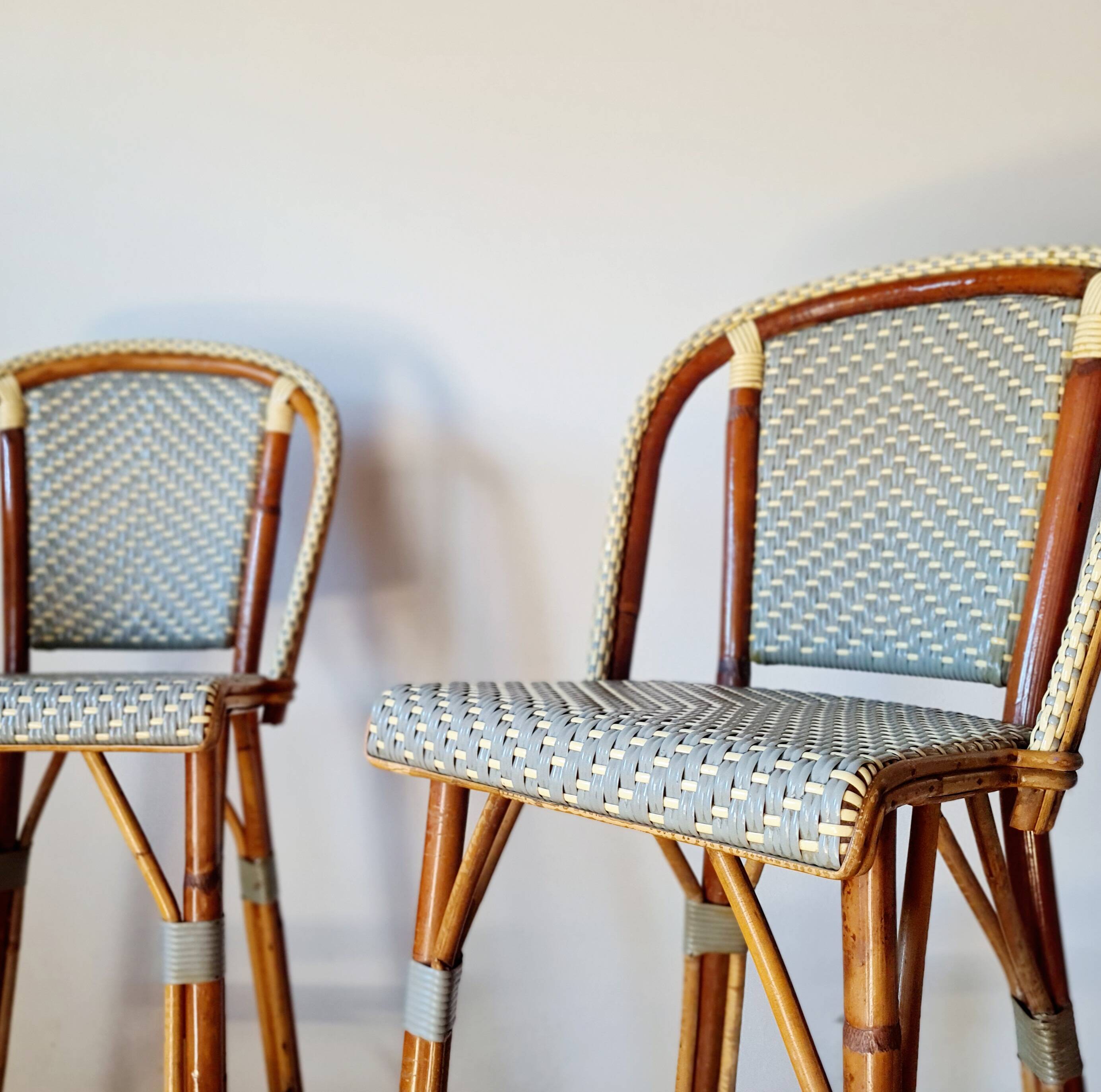 Vintage Gaty bar stools in two-tone rattan and caning.