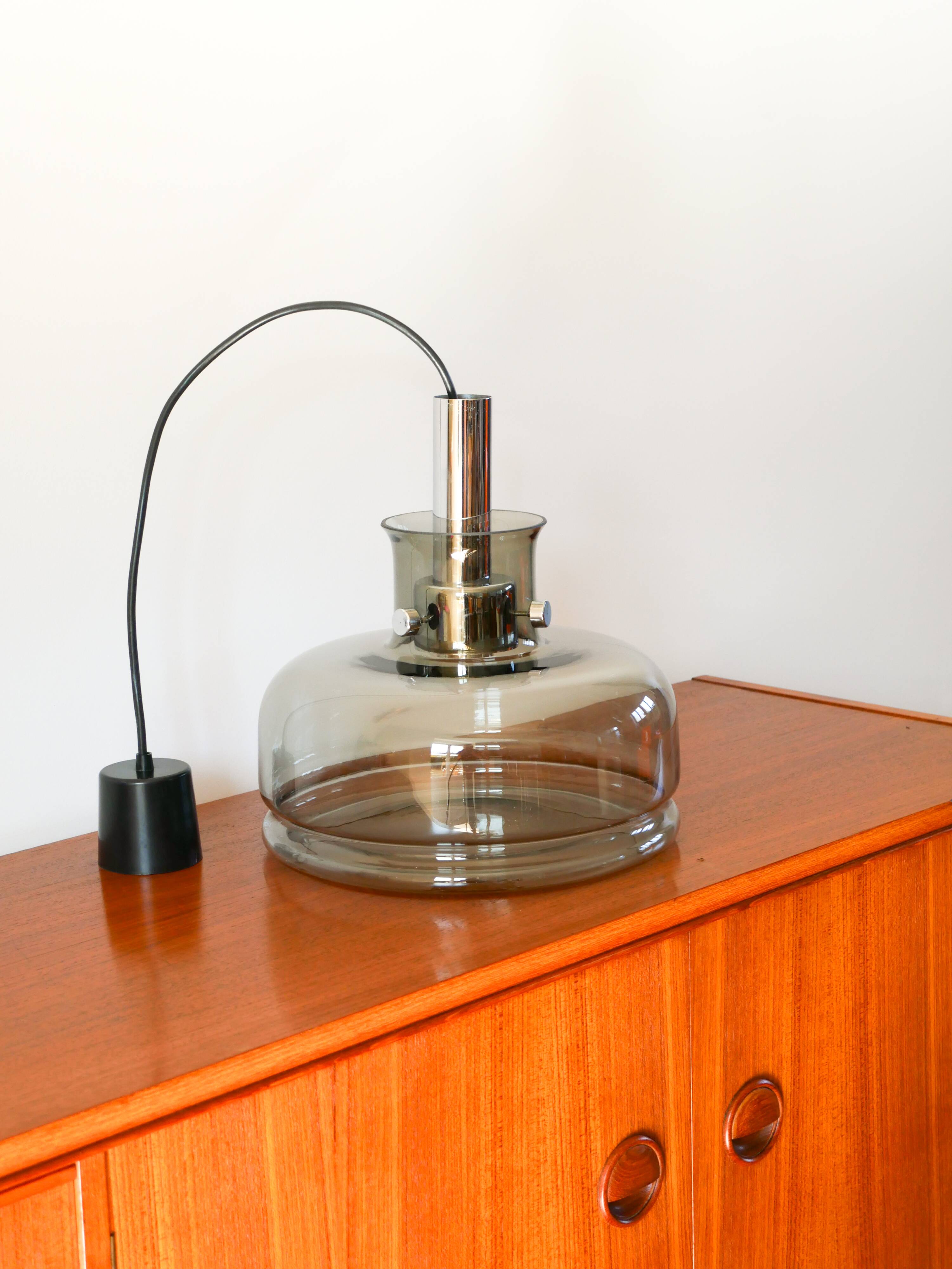 Smoked glass suspension and globe, Design, 1970