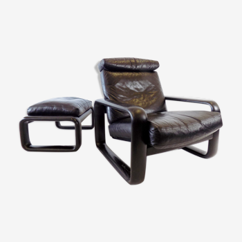 Rosenthal Hombre fauteuil en cuir avec pouf par Burkhard Vogtherr