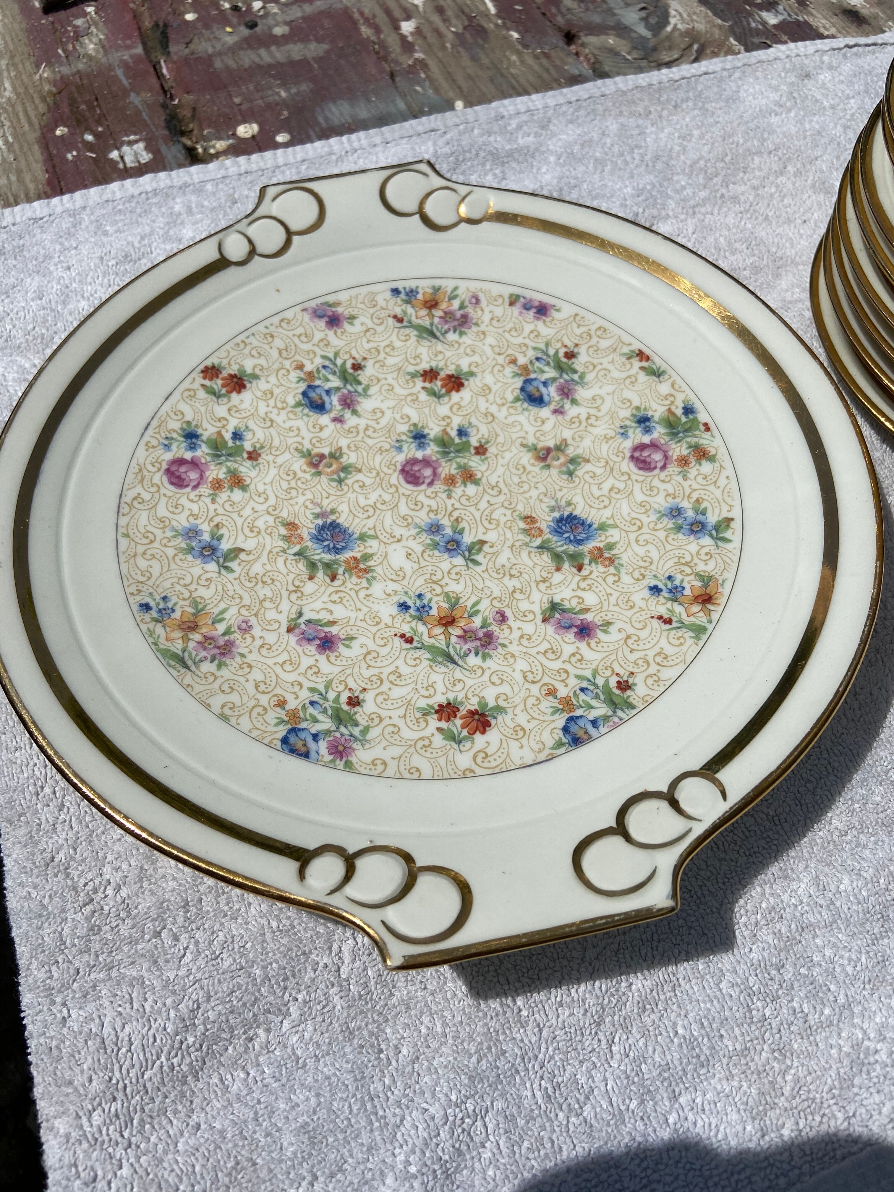 Service à dessert décor floral porcelaine de Limoges
