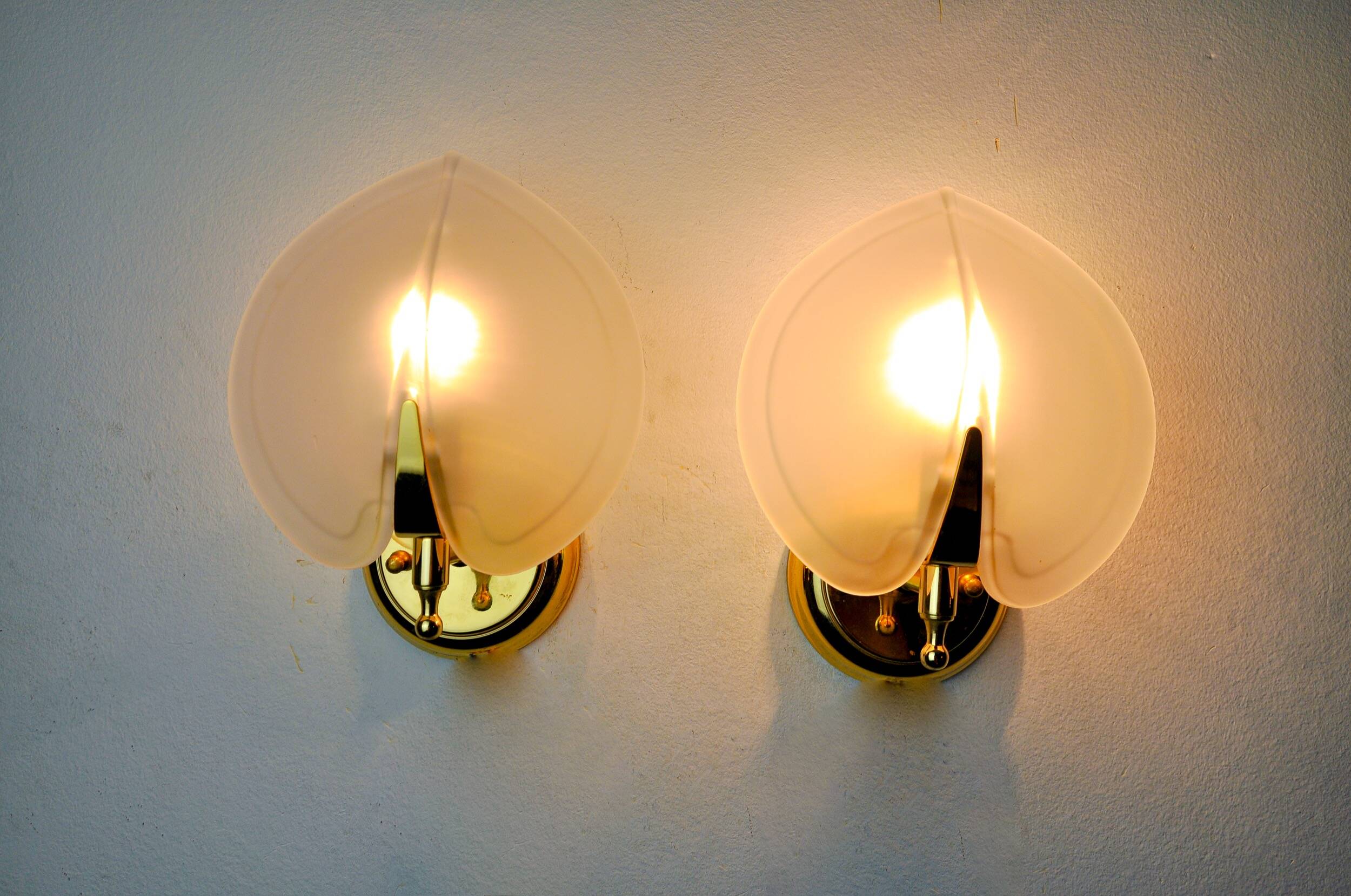 Pair of "leaf" wall lights, smoked glass, Italy, 1970