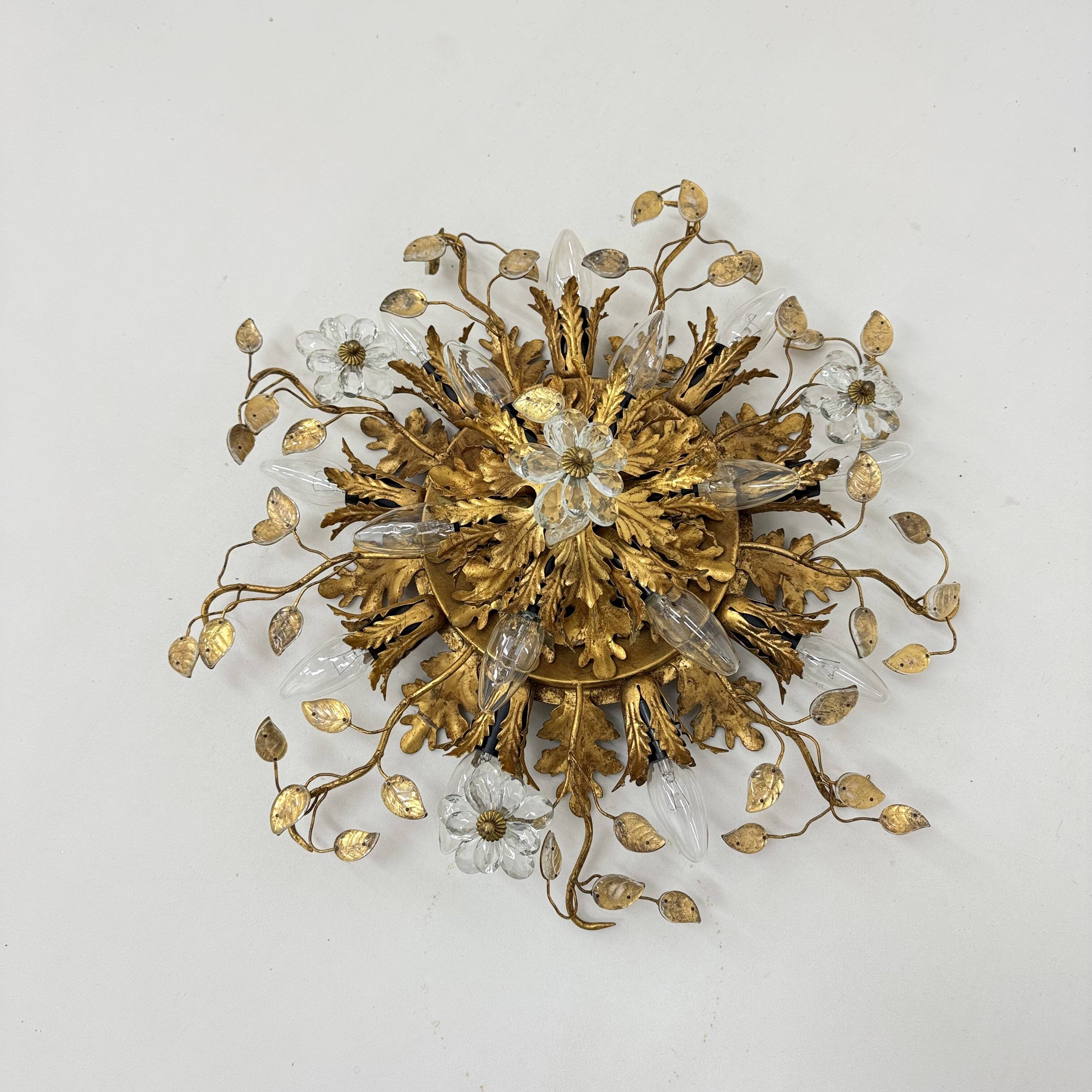 Gold-Plated Metal & Murano Crystal Flowers Flush Mount from Banci Firenze