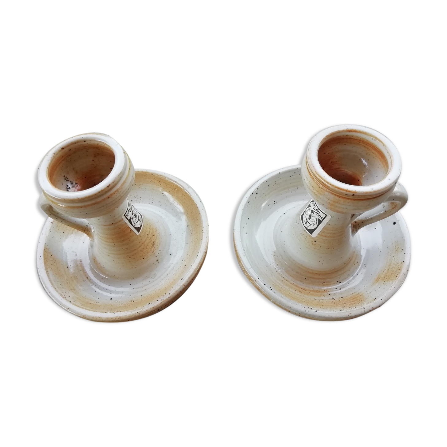 Pair of stoneware candle holders
