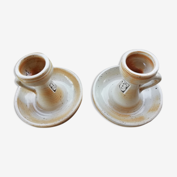 Pair of stoneware candle holders