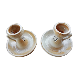 Pair of stoneware candle holders