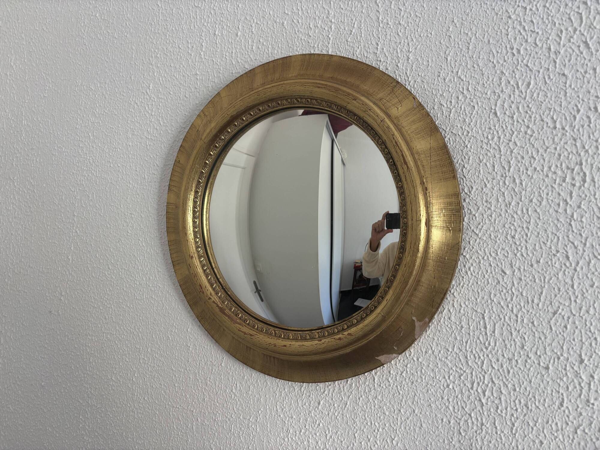 Vintage 1970s sun mirror witch's eye wood and gold - 42 cm