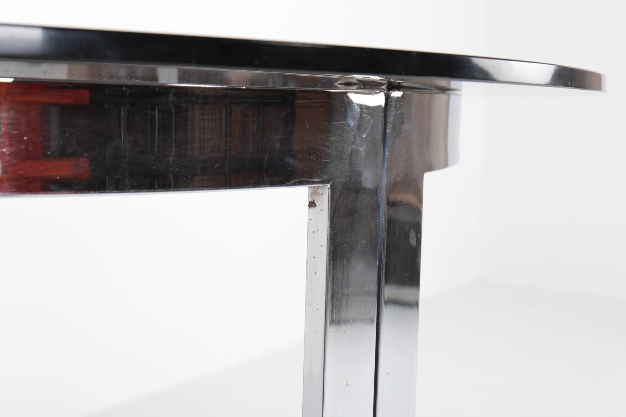 Vintage round table in chrome steel and smoked glass, 1970s