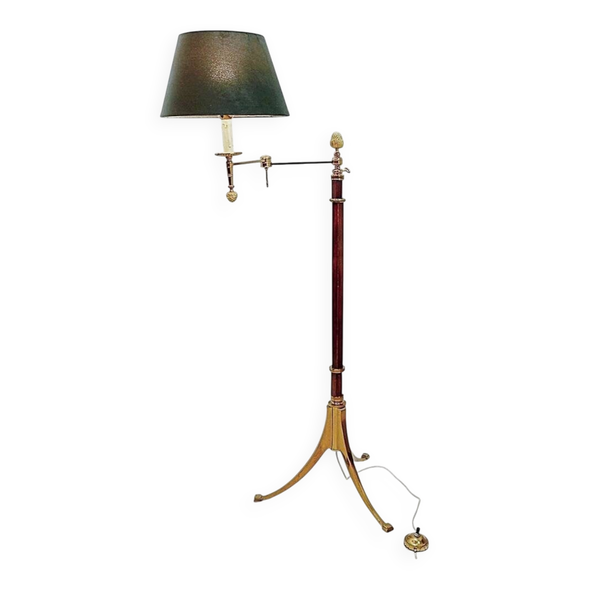Library or reading floor lamp in brass and wood, mid-20th century.