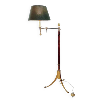 Library or reading floor lamp in brass and wood, mid-20th century.