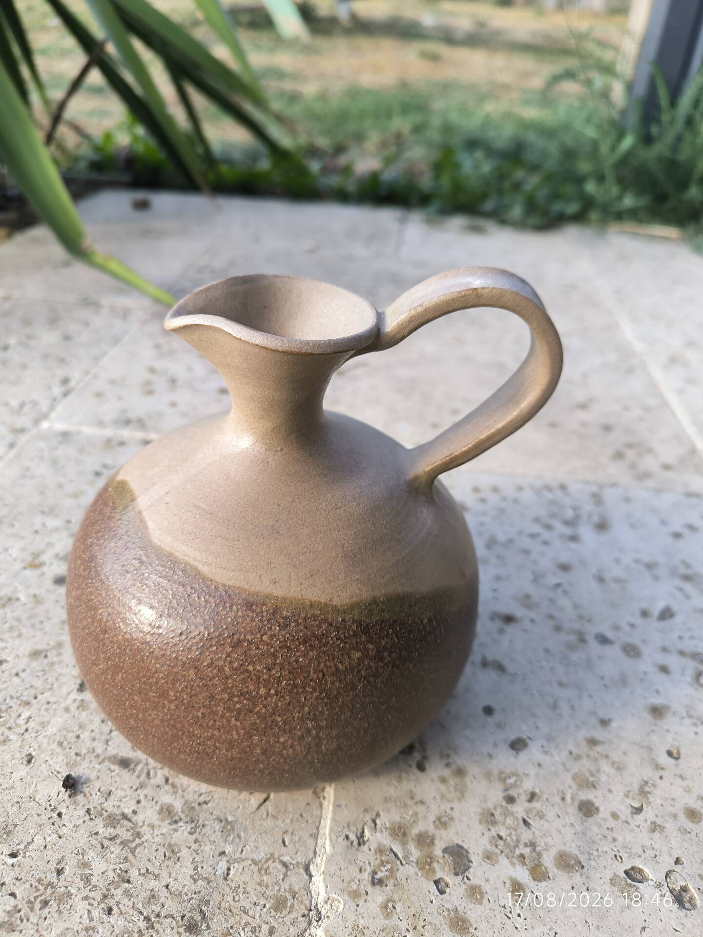 Vintage studio stoneware jug – monogram BS – 1950s/70s – H.