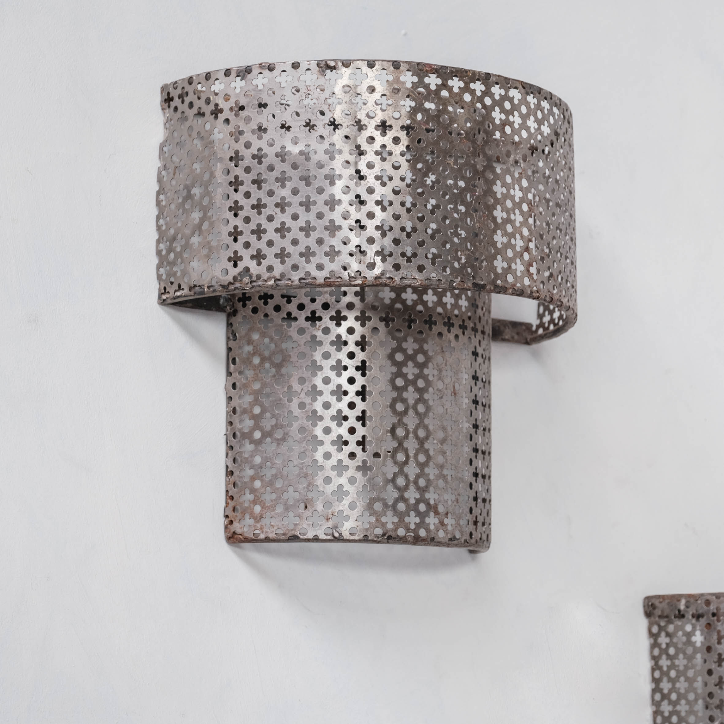 Pair of Mid-Century Perforated Metal Wall Sconce Lights