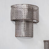 Pair of Mid-Century Perforated Metal Wall Sconce Lights