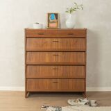 Classic shoe cabinet from the 1960s, walnut veneer, four drop-down doors, two drawers