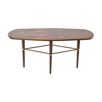 Swedish coffee table in rosewood and brass by Förenades Möbler