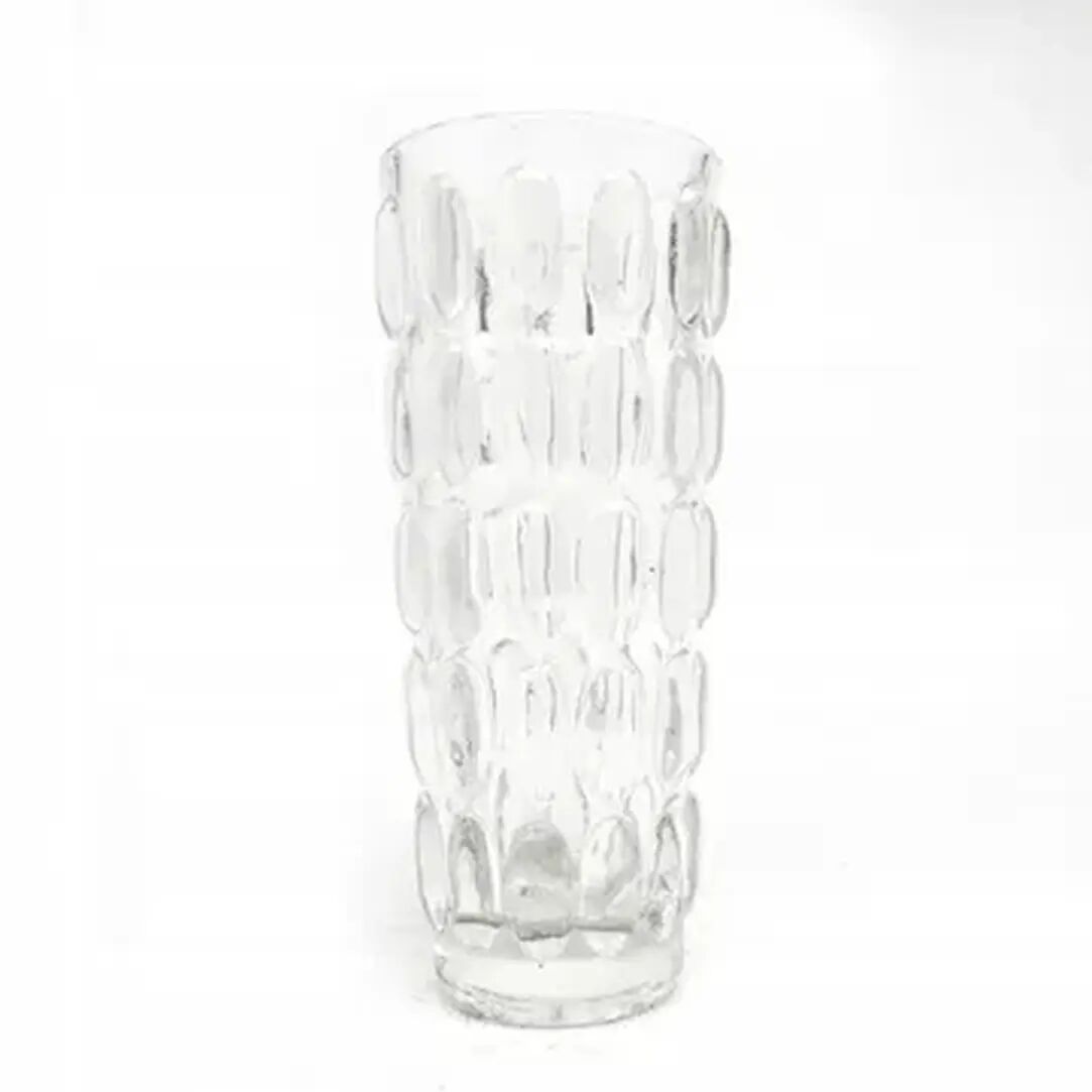Vase en forme de haricot, en verre pressé transparent, HSG Ząbkowice, Pologne, années 1970