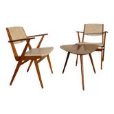 Paire de fauteuils scandinaves et table tripode