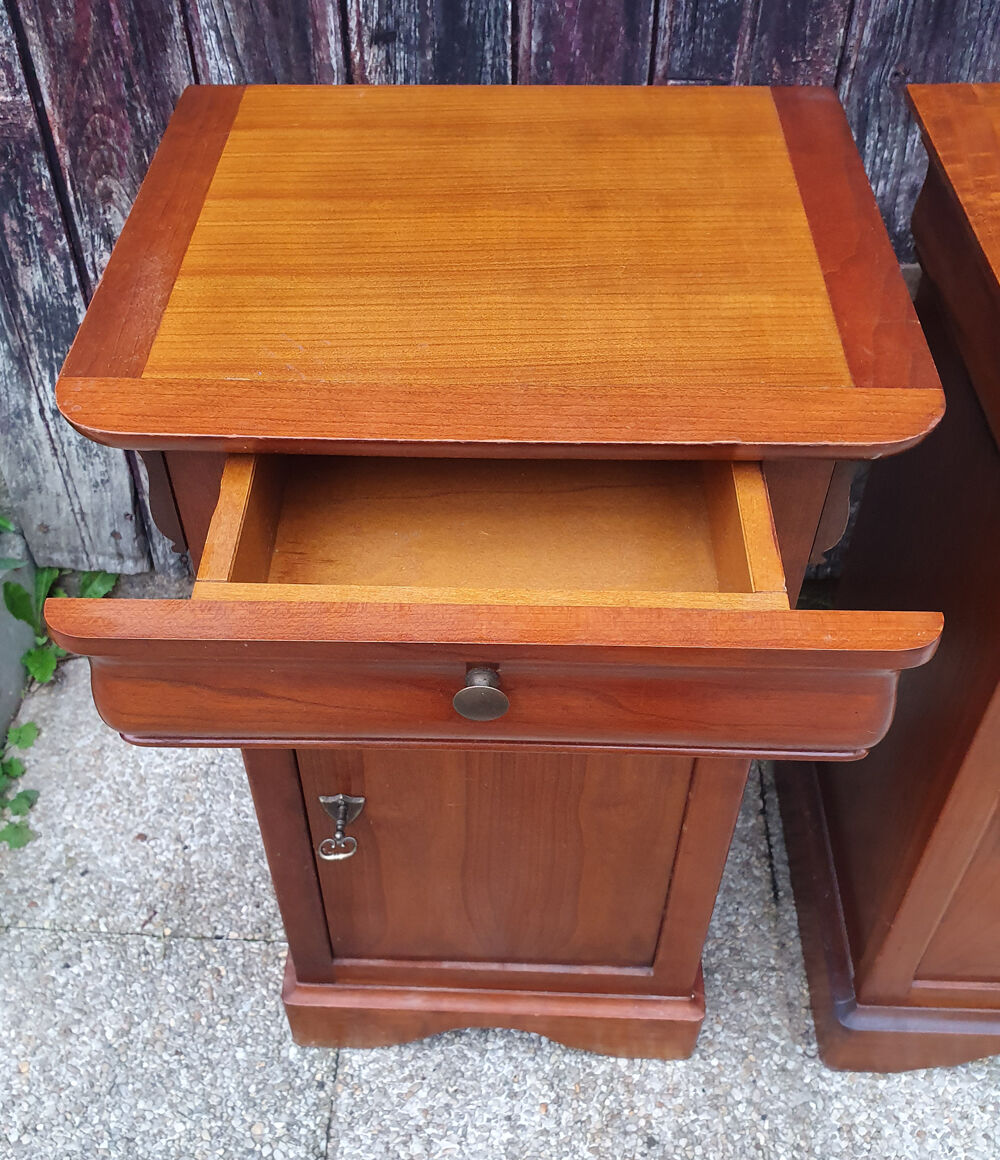 Pair of Louis Philippe bedside tables, solid cherry, vintage, 60