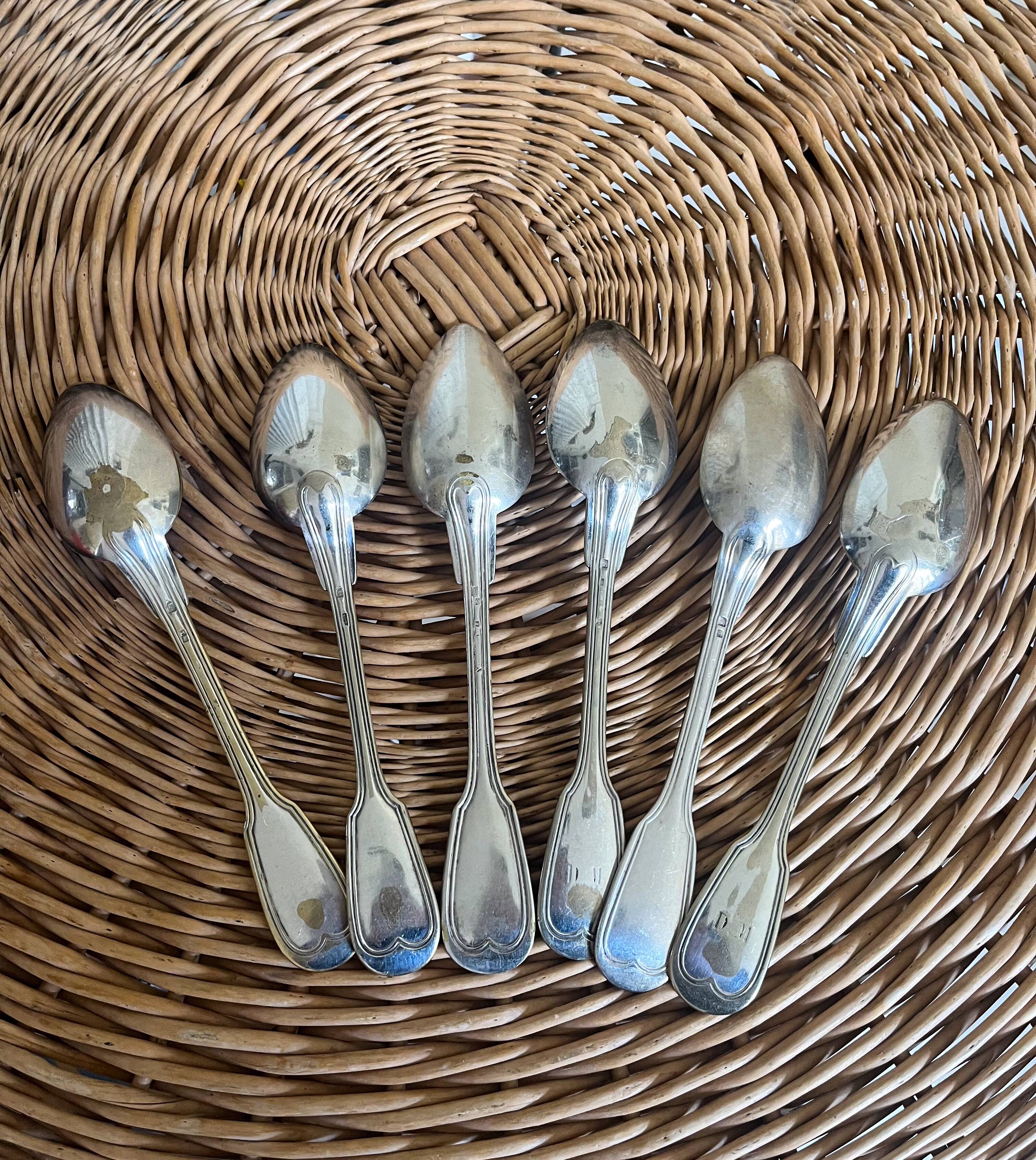 Set of 6 silver metal spoons