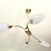 Golden brass chandelier with 4 tulips Arlus 1950