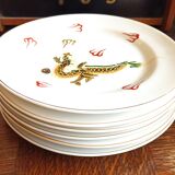 6 AIGI dessert plates decorated with golden dragons
