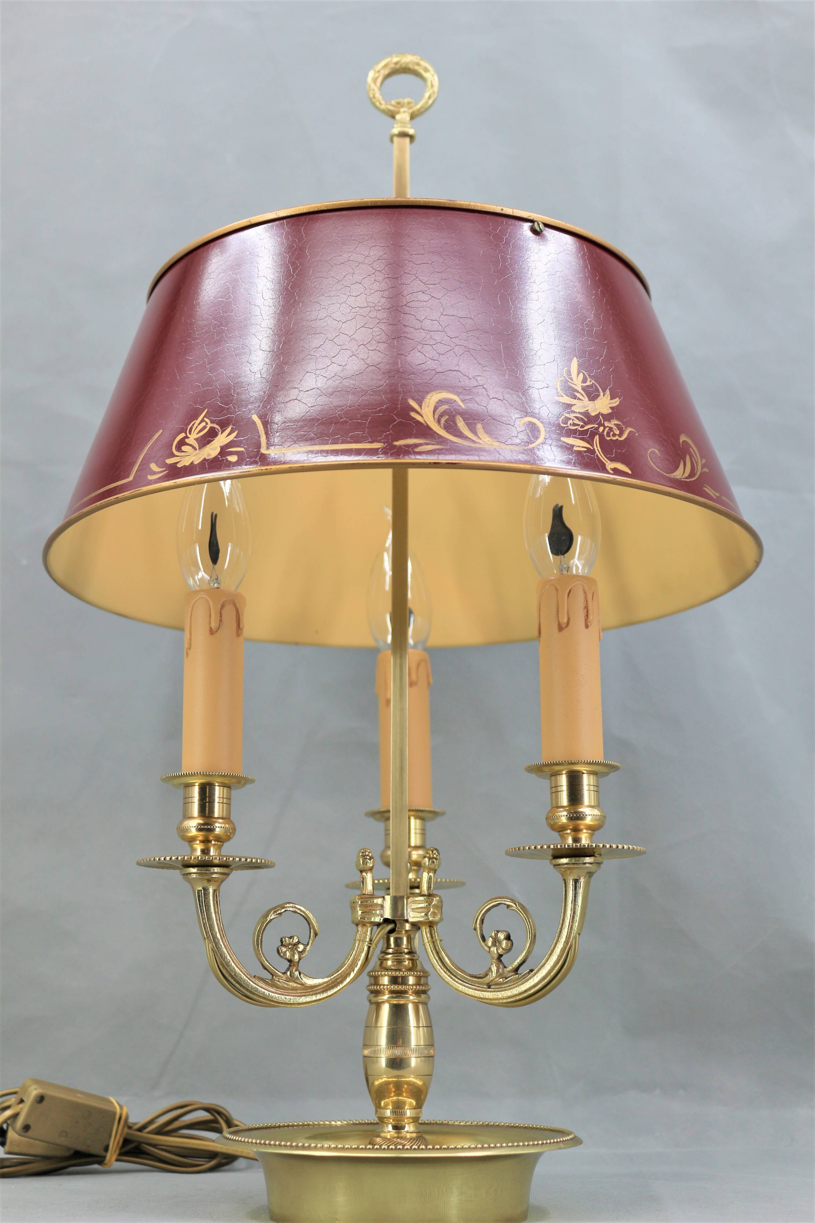 Bouillotte lamp in gilded bronze, Louis XV style, three lights