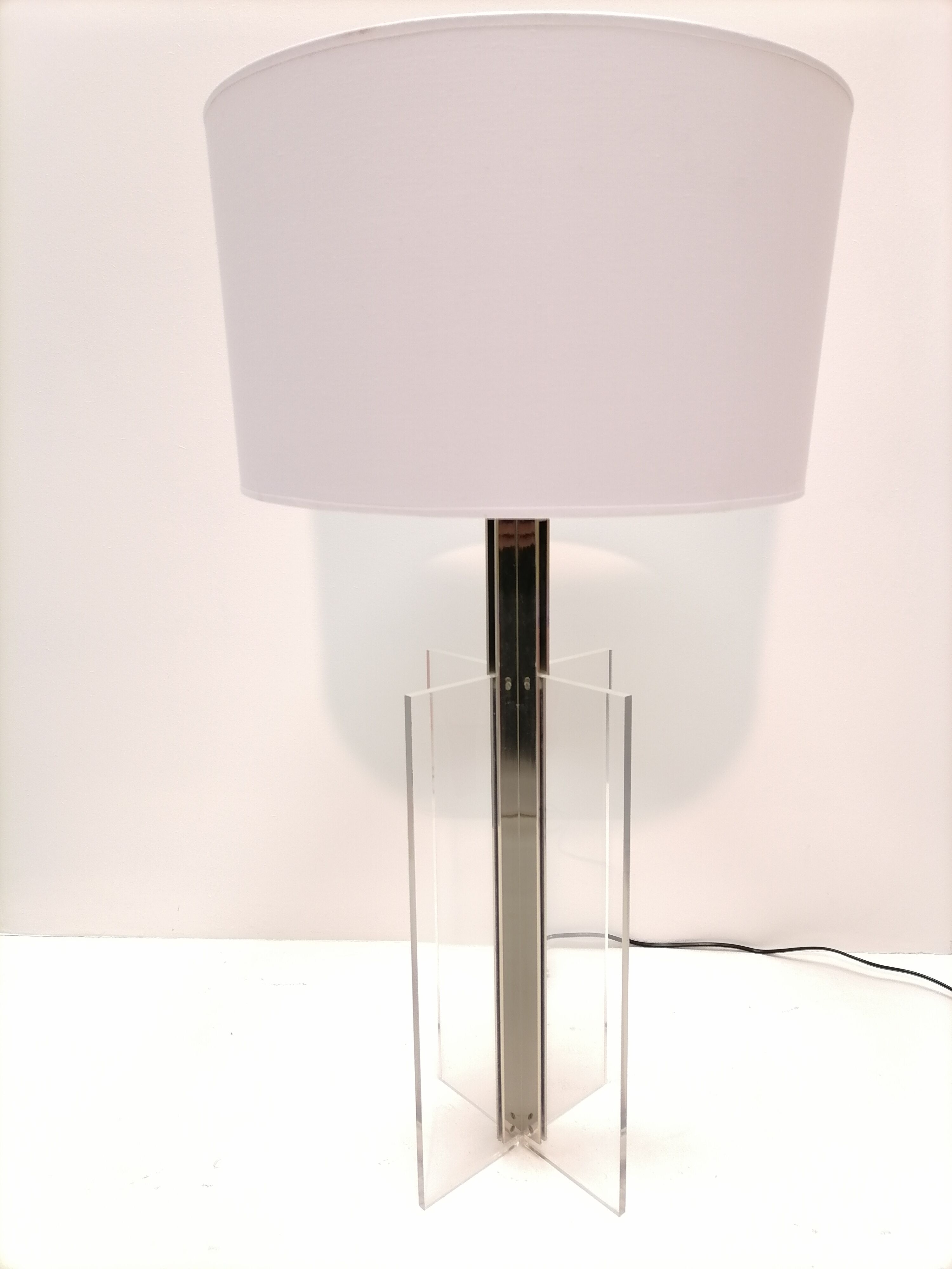 Large stainless steel and plexiglass lamp 1970 france