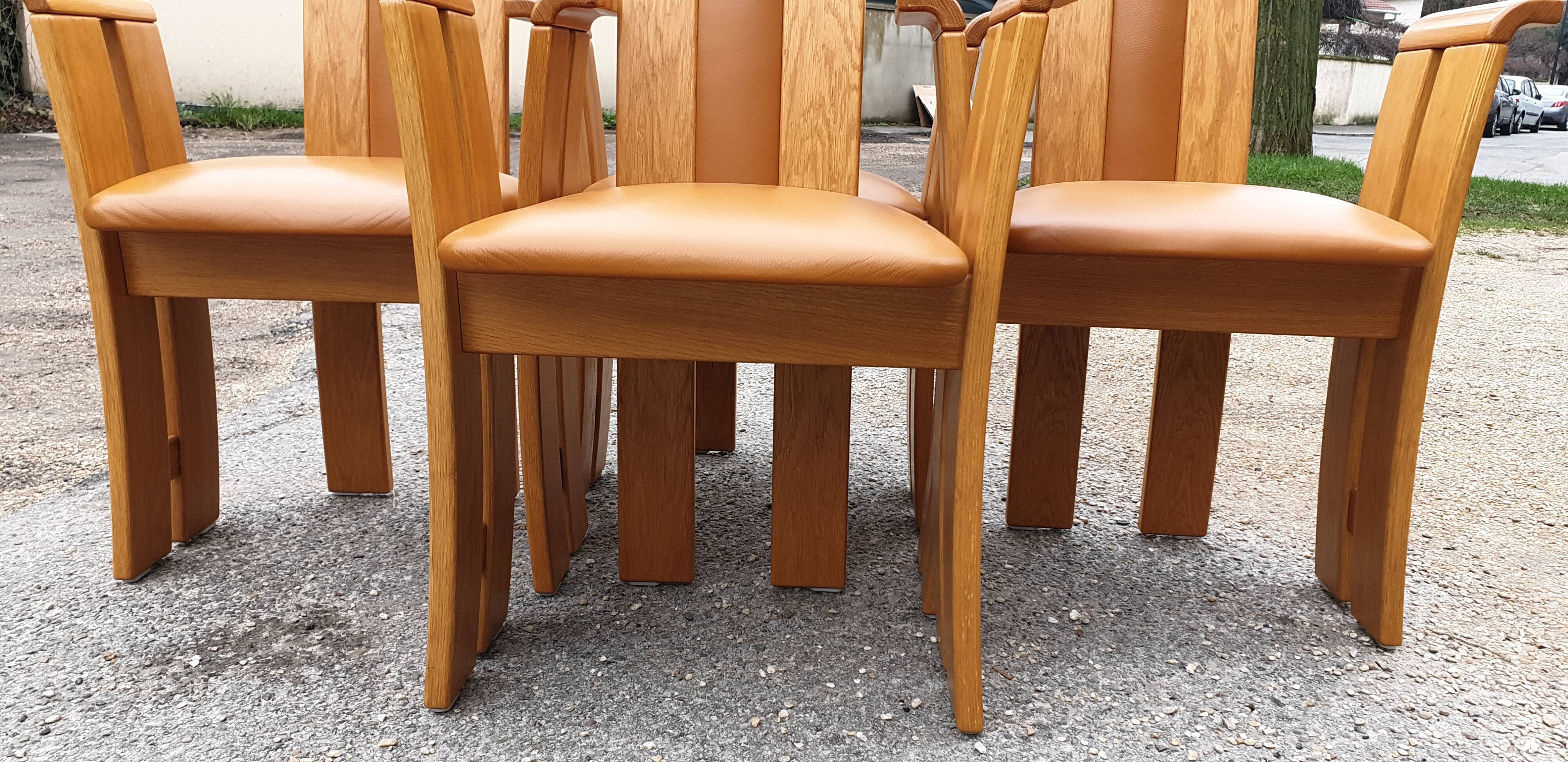 4 fauteuils de table design bois et cuir