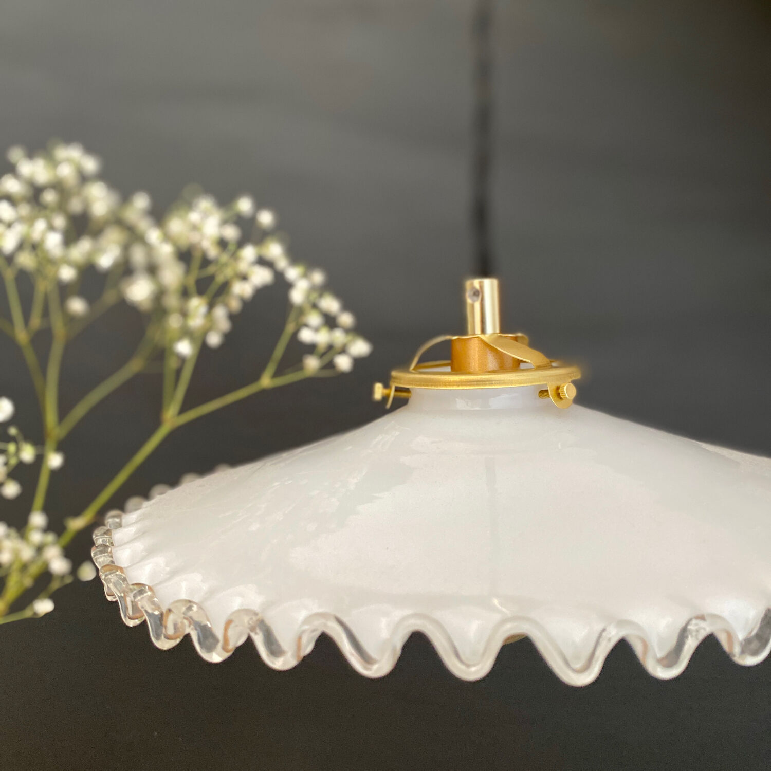 Vintage lampshade pendant light in white opaline