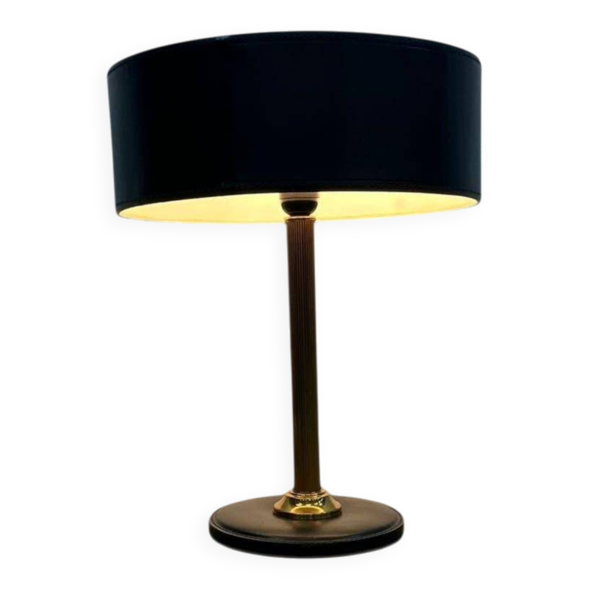 Vintage black table lamp with a leather base.