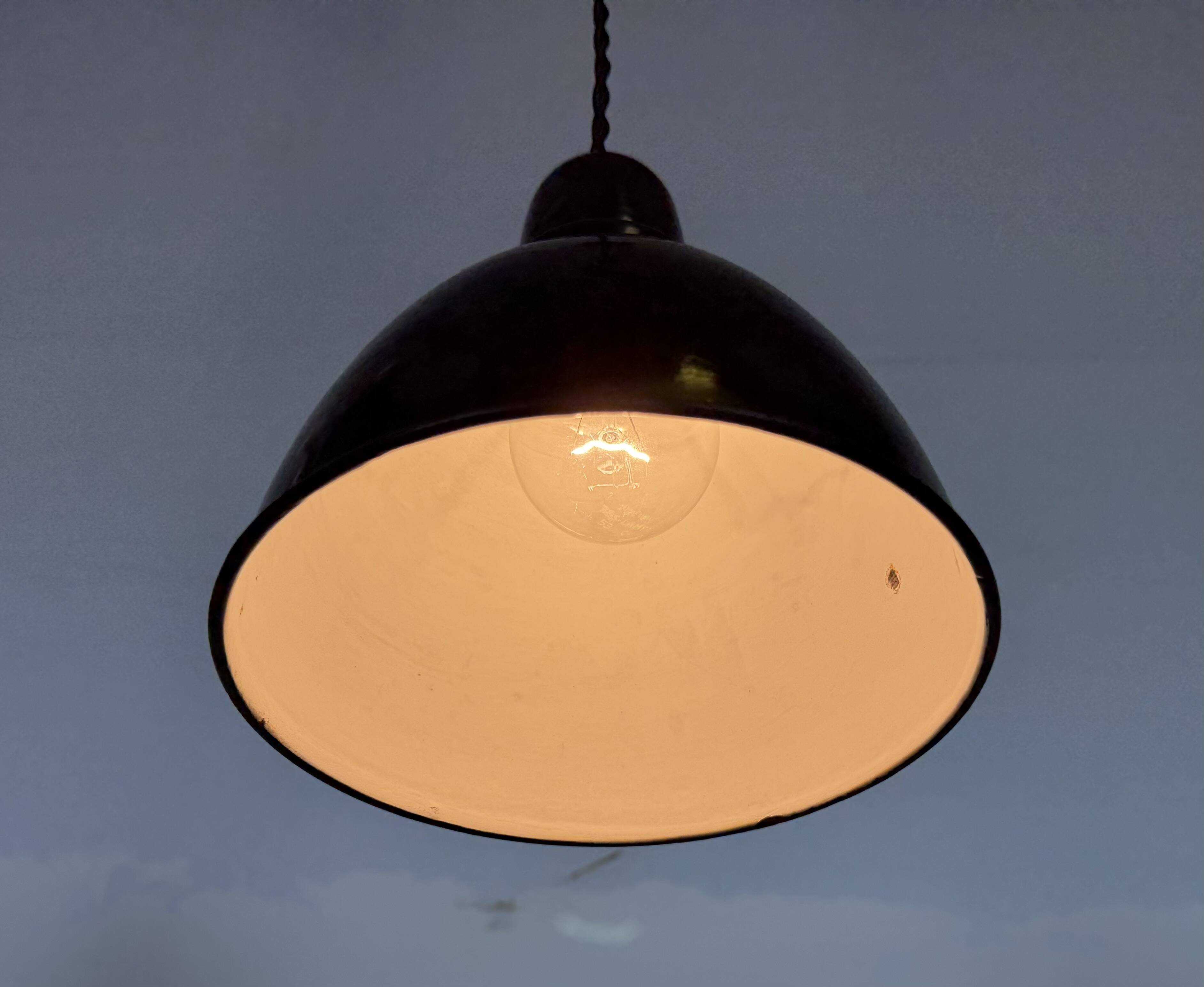 Small Industrial Black Enamel Ceiling Lamp, 1950s