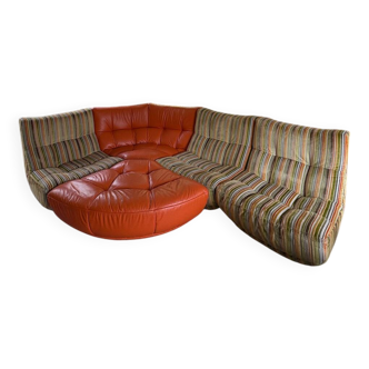 Large leather and fabric sofa/armchairs