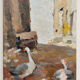 Oil on double-sided panel with geese, signed Robert, dated 1930.
