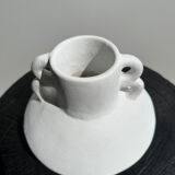 Handmade terracotta vase painted white with double handles H:16 D:20